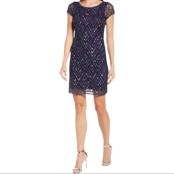 Pisarro Nights Chevron Sequin Sheath Dress In Plum - Picture 1 of 11